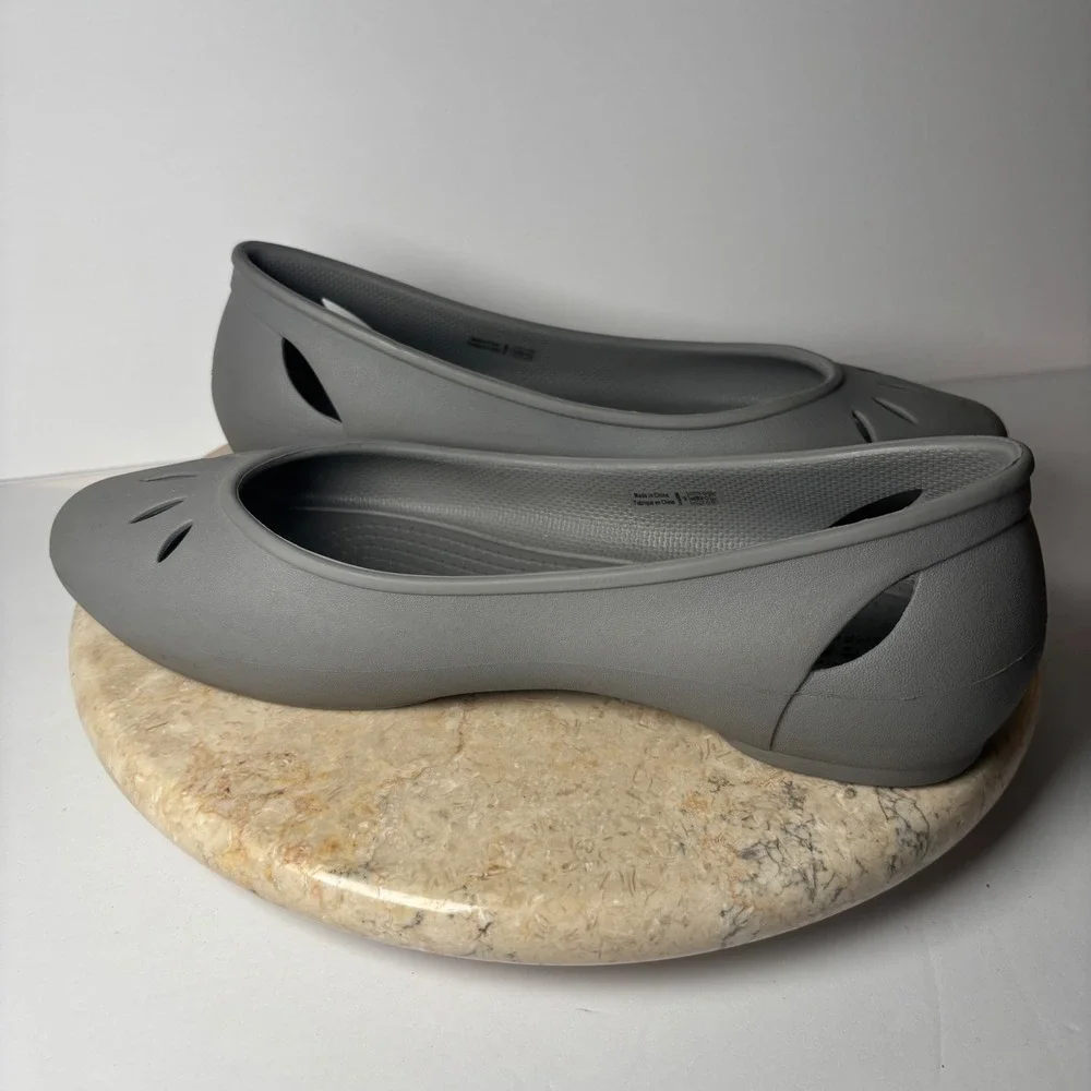Crocs Sienna Flat W9 Gray Cut Out Slip On Comfort Shoes